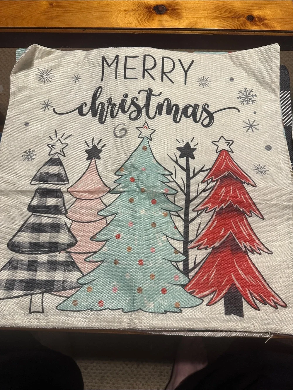 Christmas pillow covers and 3 never opened pillows.